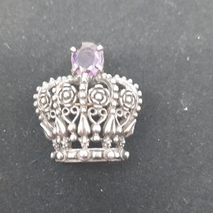 Purple Stone Crown Brooch with flower accents